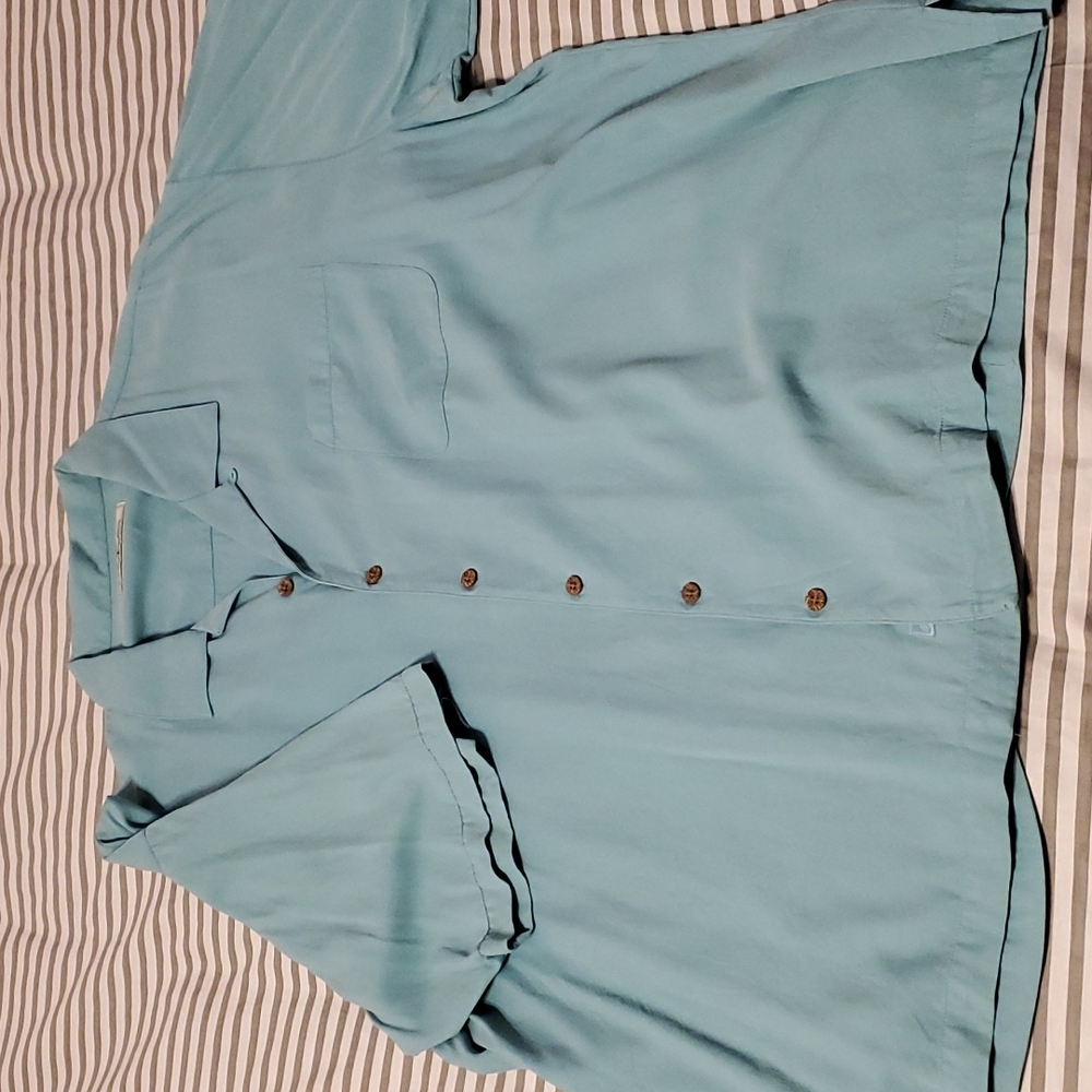 Tommy Bahama Short Sleeve Button Up Shirt, 100% Silk, Teal, Size XXL